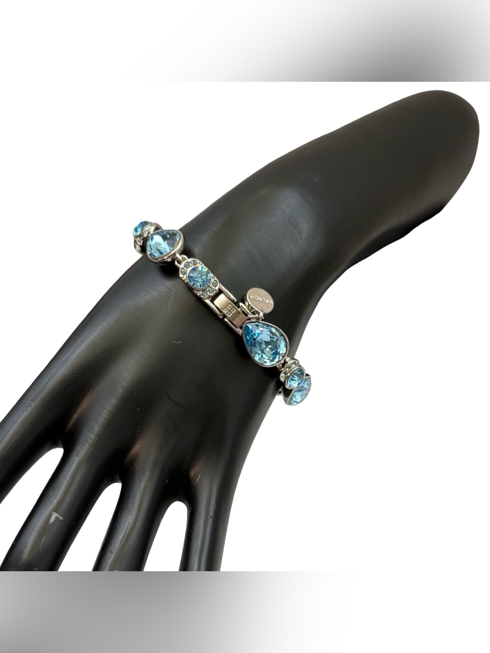 Givenchy Blue Silver Sapphire Crystal Teardrop Flex Link Bracelet